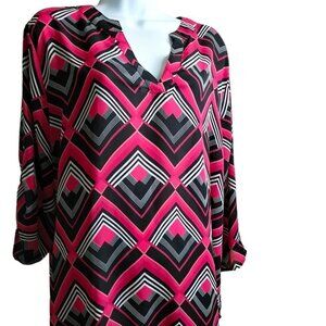 (350)Est.1946 Pink & Black Geometric Print Tunic Size 14/16W